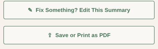 Close-up of two summary buttons: Fix Something? Edit This Summary, and Save or Print as PDF.